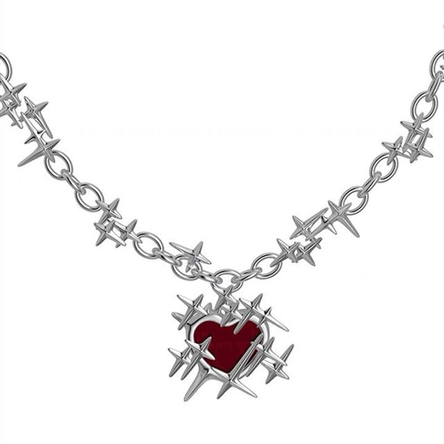 Red Thorns Love Heart Necklace and Earrings