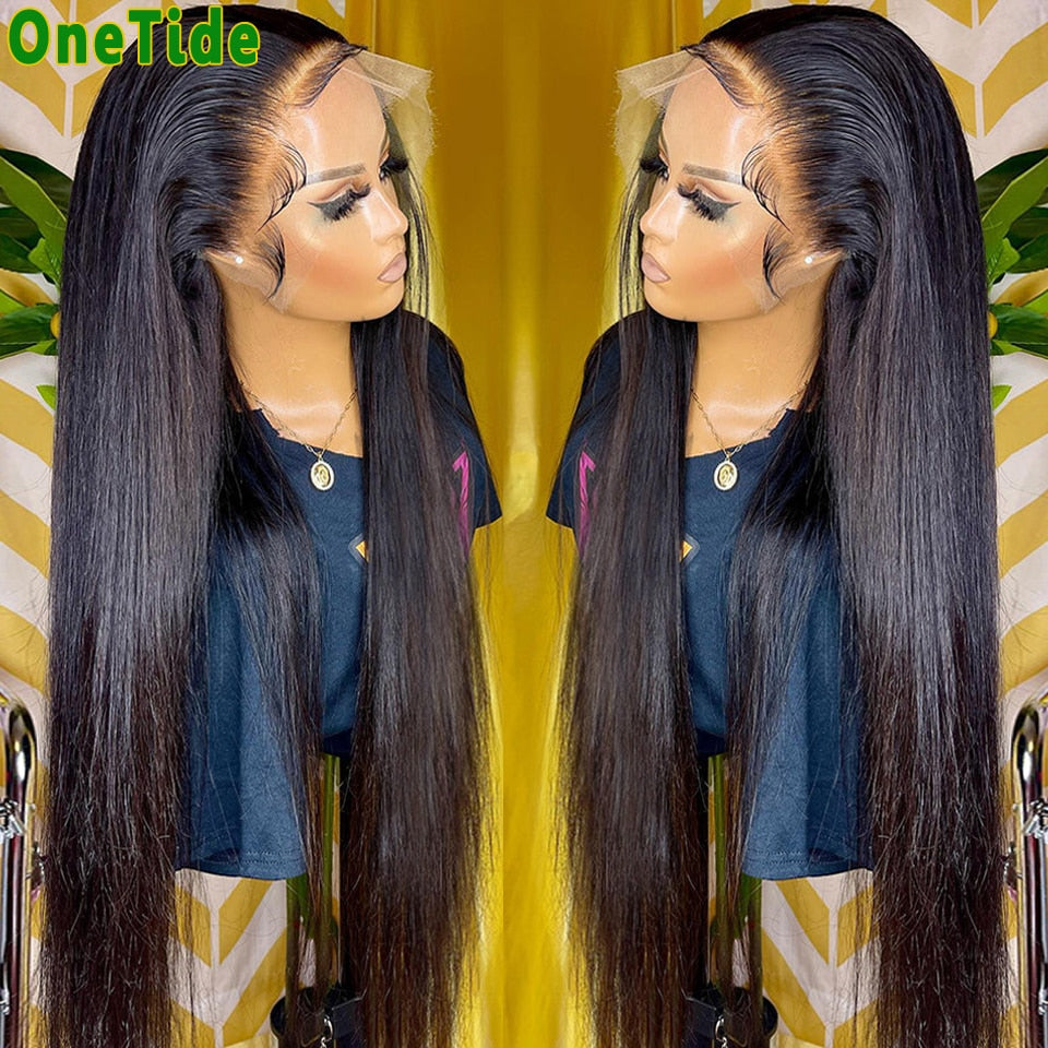 ONETIDE Transparent 34 Inch Bone Straight Lace Front Wig Brazilian Human Hair 13x4 Lace Frontal Wigs For Women Closure Wigs