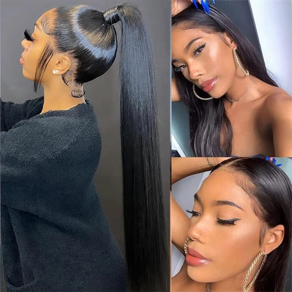ONETIDE Transparent 34 Inch Bone Straight Lace Front Wig Brazilian Human Hair 13x4 Lace Frontal Wigs For Women Closure Wigs