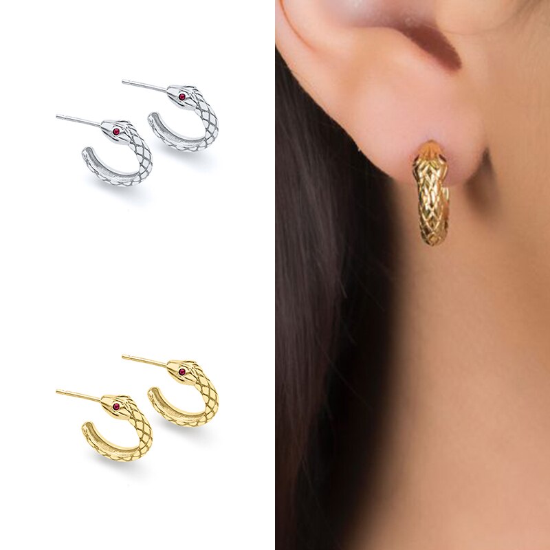 CANNER Real 925 Sterling Silver 18K Gold Plated Snake Stud Earrings For Women Small Piercing Earring Earings Jewelry Pendientes
