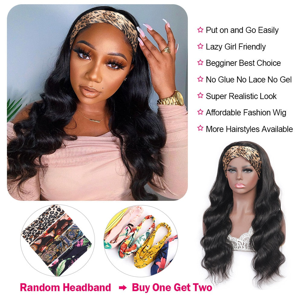 Meetu Body Wave Headband Wig Human Hair Grip Headband Scarf Glueless Wigs For Women Human Hair Wigs Brazilian Remy Headband Wig