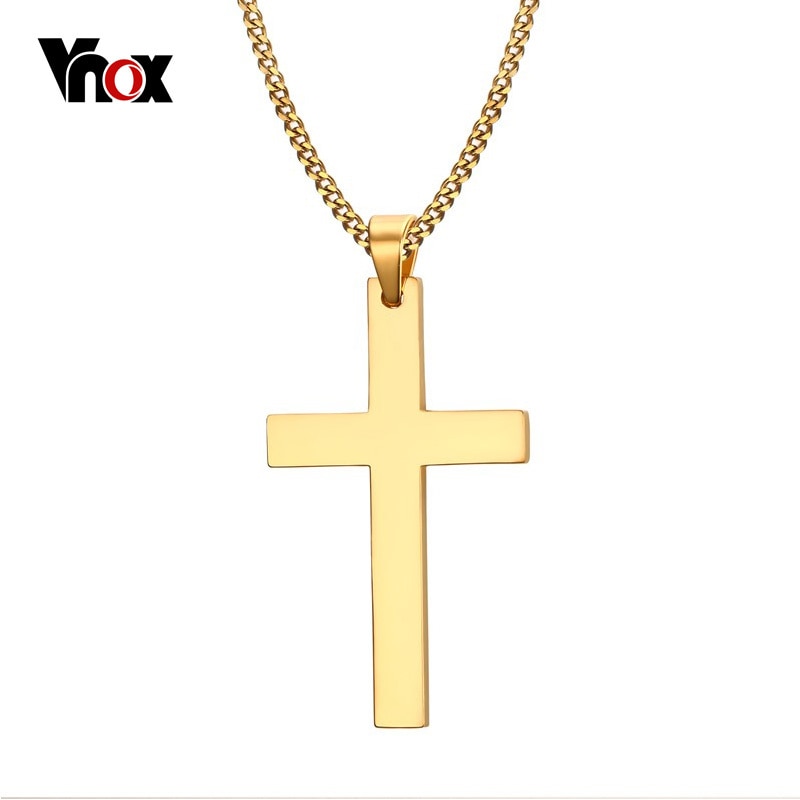 Vnox 24" Men's Stainless Steel Cuban Chain Necklace Simple Cross Gold-Color/Black/Silver Color Pendant