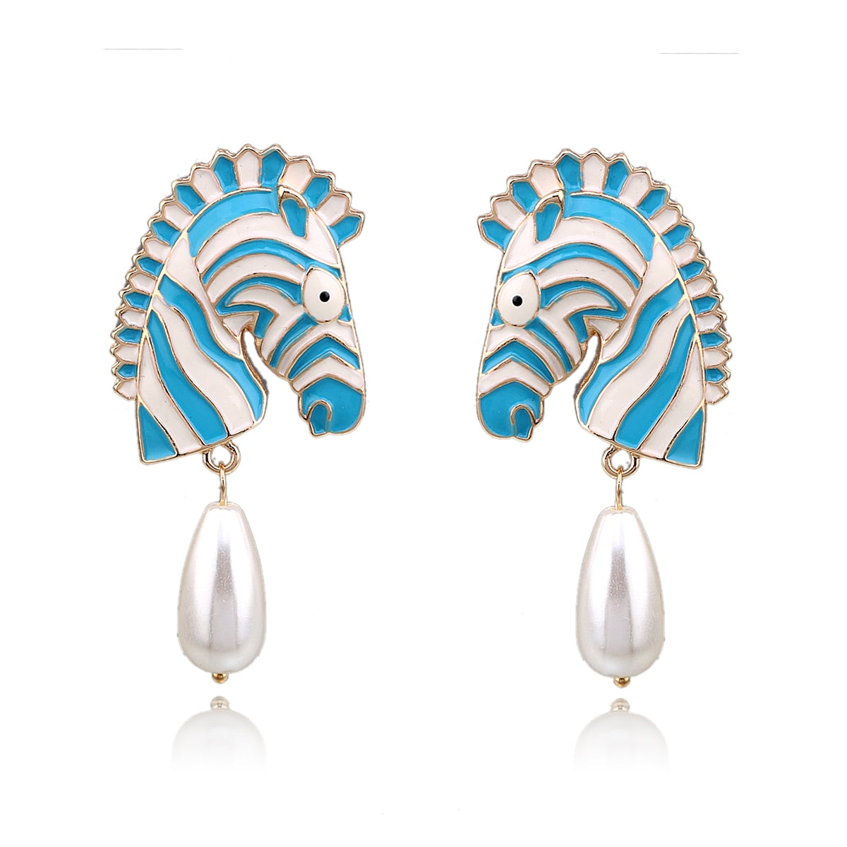 KAYMEN New Gold-Plated Zebra Stud Earrings with Waterdrop Pearls Earrings for Girls Women, Colorful Animal Statement Earrings