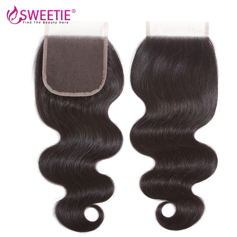 Sweetie Hair Brazilian Body Wave 4/ 3 Bundles With Closure 100% Human Hair Bundles With Lace Closure 4pcs/lot Non-Remy Hair Weft