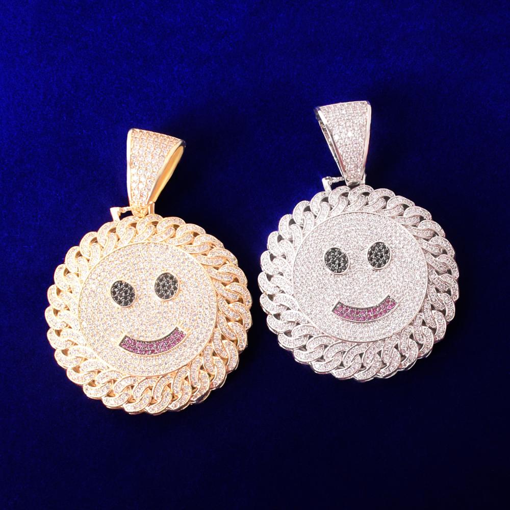 Smile Face Hip Hop Pendant Gold Color Plated Cubic Zircon Men's Necklace Rock Jewelry