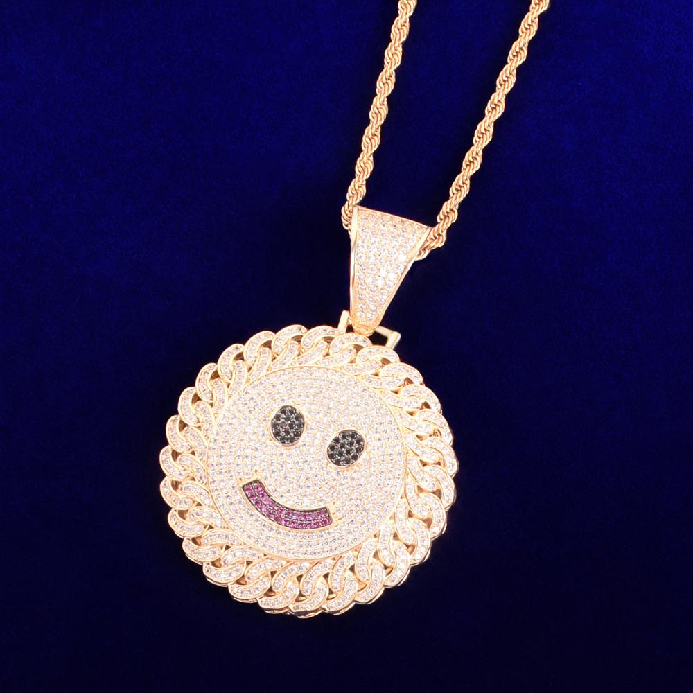 Smile Face Hip Hop Pendant Gold Color Plated Cubic Zircon Men's Necklace Rock Jewelry