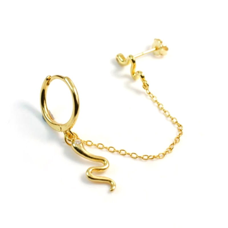 CANNER Real 925 Sterling Silver 18K Gold Plated Snake Stud Earrings For Women Small Piercing Earring Earings Jewelry Pendientes