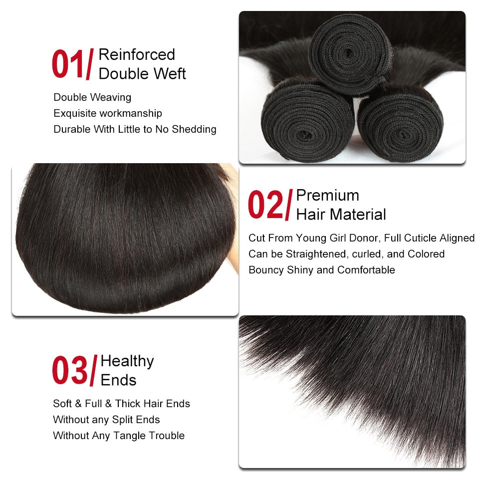 Sleek Peruvian Straight Hair Bundles Remy Hair Weave 8 To 30 Inches Extension100% Real Natural Human Hair Can Buy 3 Or 4 Bundles
