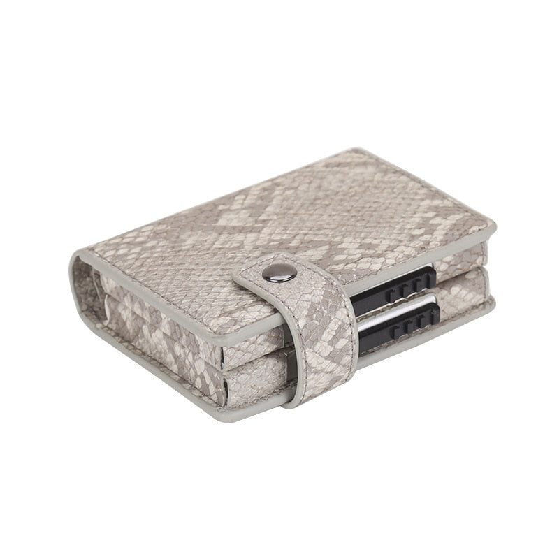 2020 Pu Leather Double Metal ID Credit Card Holder With RFID Vintage Card Case Automatic Money Cash Clip Mini Wallet Business
