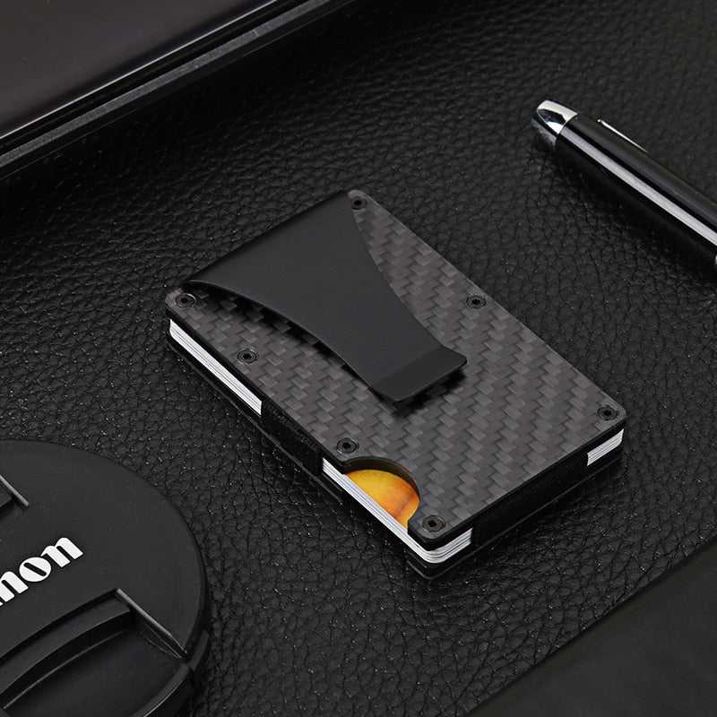 DIENQI Carbon Fiber Credit Card Holder Minimalist Wallet Aluminum Metal Anti RFID Blocking Business Bank id Card Holder For Men