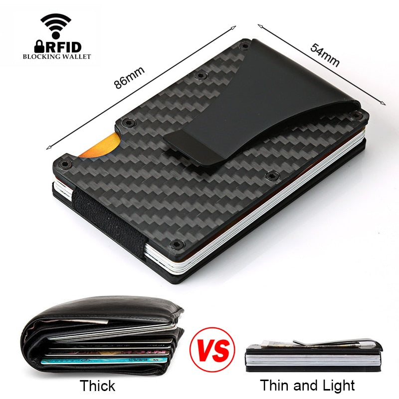 DIENQI Carbon Fiber Credit Card Holder Minimalist Wallet Aluminum Metal Anti RFID Blocking Business Bank id Card Holder For Men