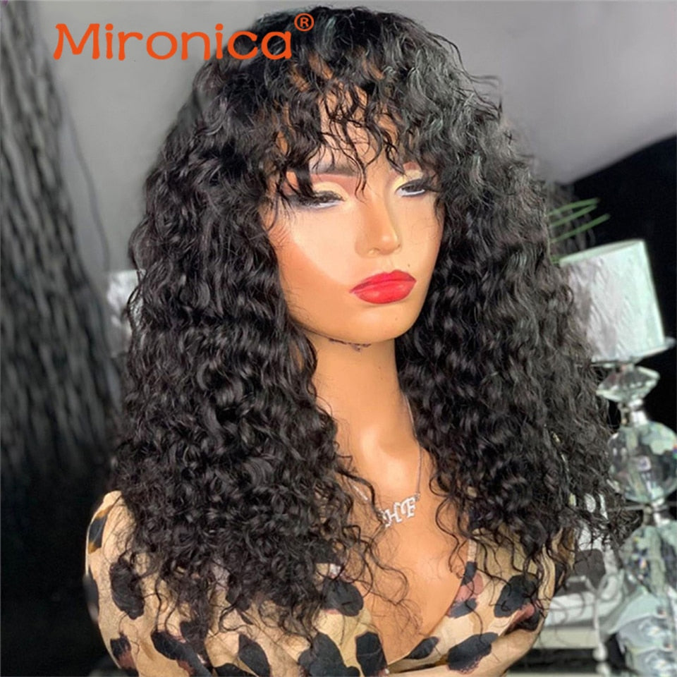 MIRONICA Malaysian Kinky Curly Human Hair Wigs With Bangs 99j #4 T1b/30 Ombre Full Machine Made Human Hair Wigs For Black Woman