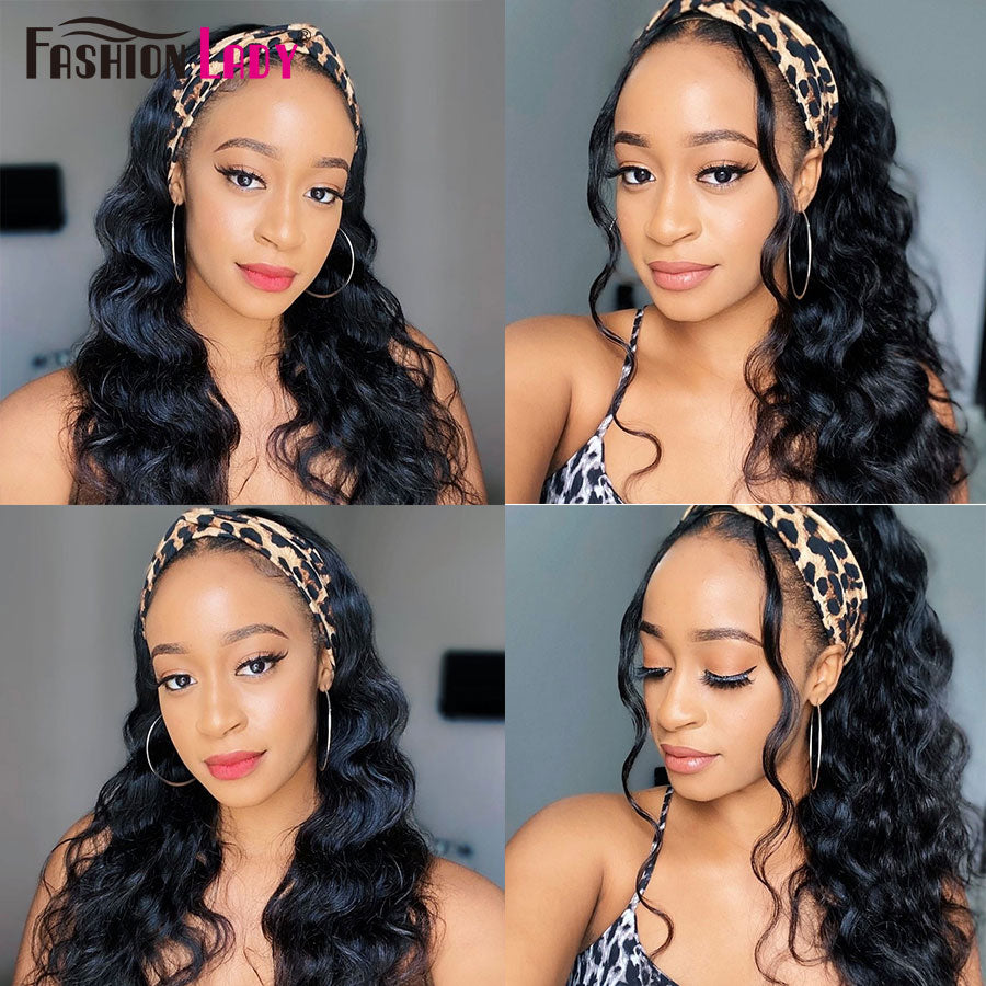 Headband Wig Human Hair Body Wave Wig For Black Women 30 32inch Remy Brazilian Hair Wigs Glueless Headband Scarf Wigs 180density