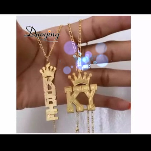 DUOYING Zircon Custom Necklace Double Gold plated Nameplate 3D Necklace Personalized Necklaces Choker Women Name Necklace Gift
