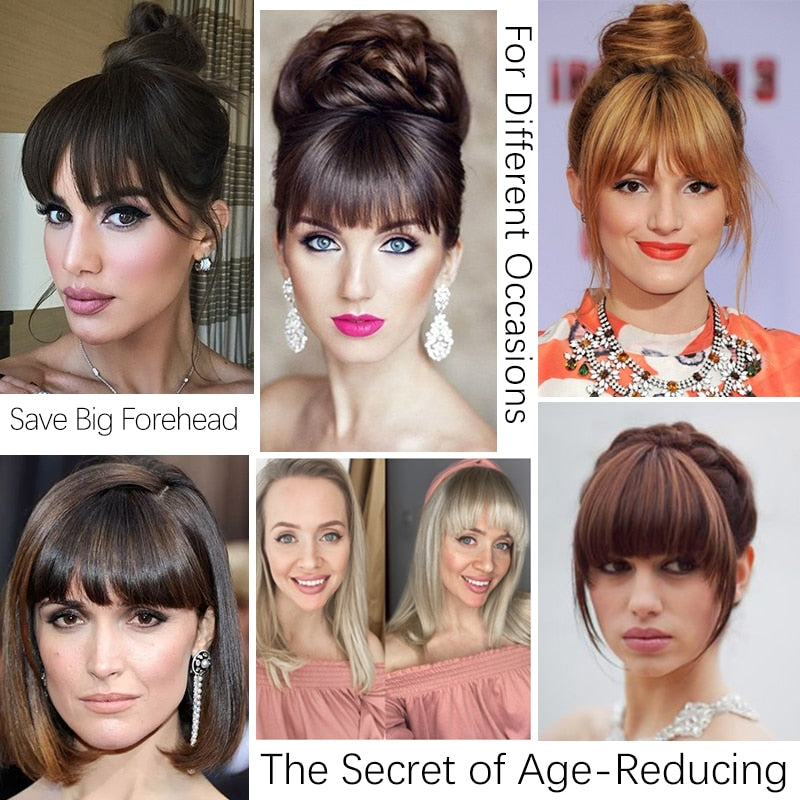 MRSHAIR Human Hair Bangs With Sideburns 3D Clip-on Hair Bangs Natural Large Overhead Fringe Fake Hairpieces NonRemy 2.5"x4.5"