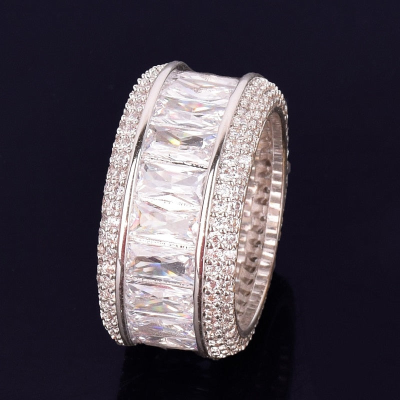 Bubble Letter Baguette Rings for Men Alianca De Casamento Ouro Real Gold Plated Hip Hop Jelwery