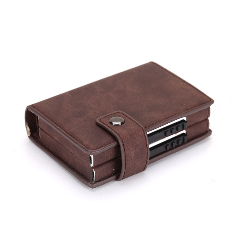 2020 Pu Leather Double Metal ID Credit Card Holder With RFID Vintage Card Case Automatic Money Cash Clip Mini Wallet Business