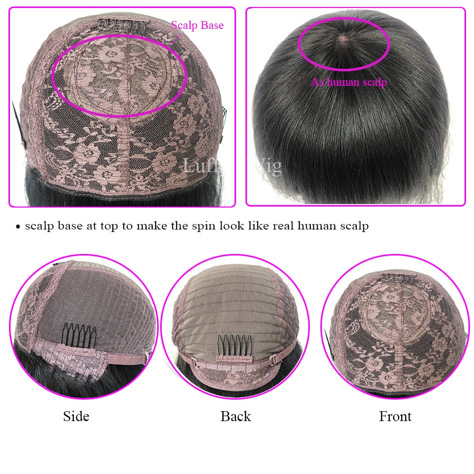 200% Density Straight Human Hair 4x4 Lace Closure Wigs With Bangs Brazilian Remy Hair Machine Wig Scalp Top For Women LUFFY