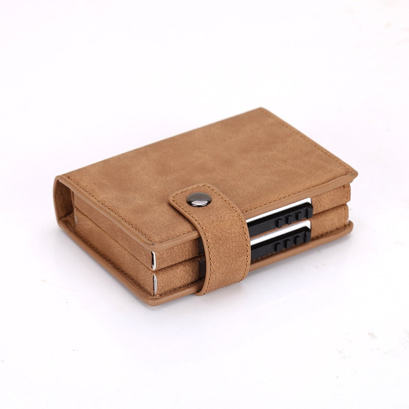 2020 Pu Leather Double Metal ID Credit Card Holder With RFID Vintage Card Case Automatic Money Cash Clip Mini Wallet Business