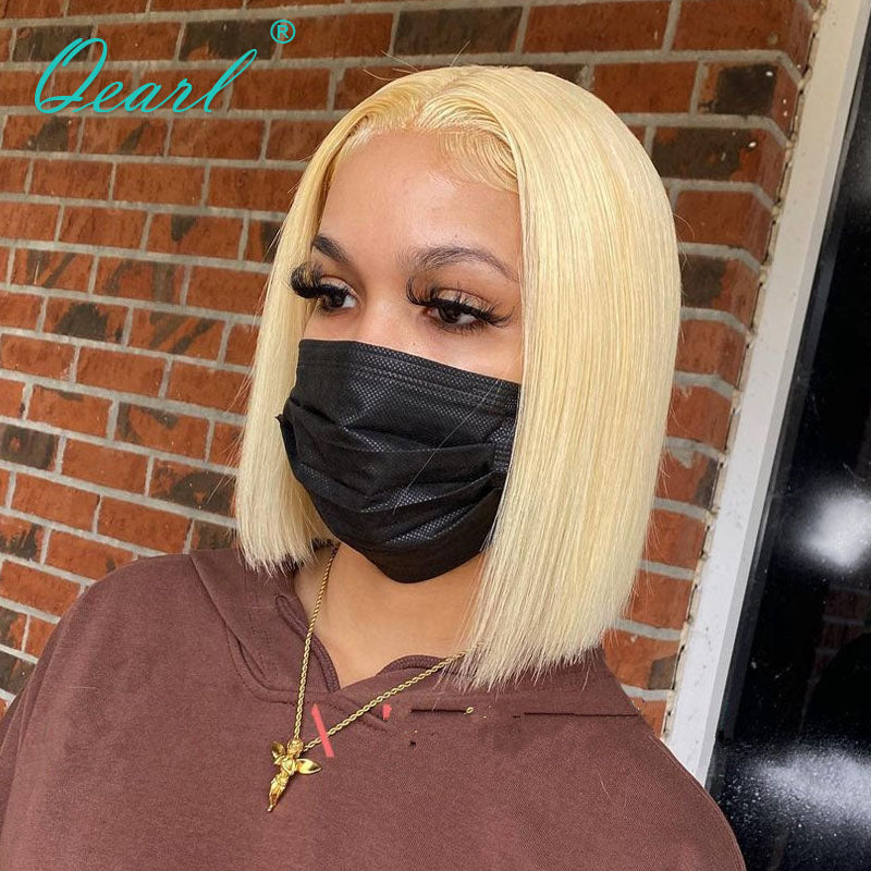 Short Bob Straight Human Hair Wig White Blonde Lace Frontal Wig for Women Ash Colored Virgin Hair 150% Lace Front Wig 13x1 Qearl