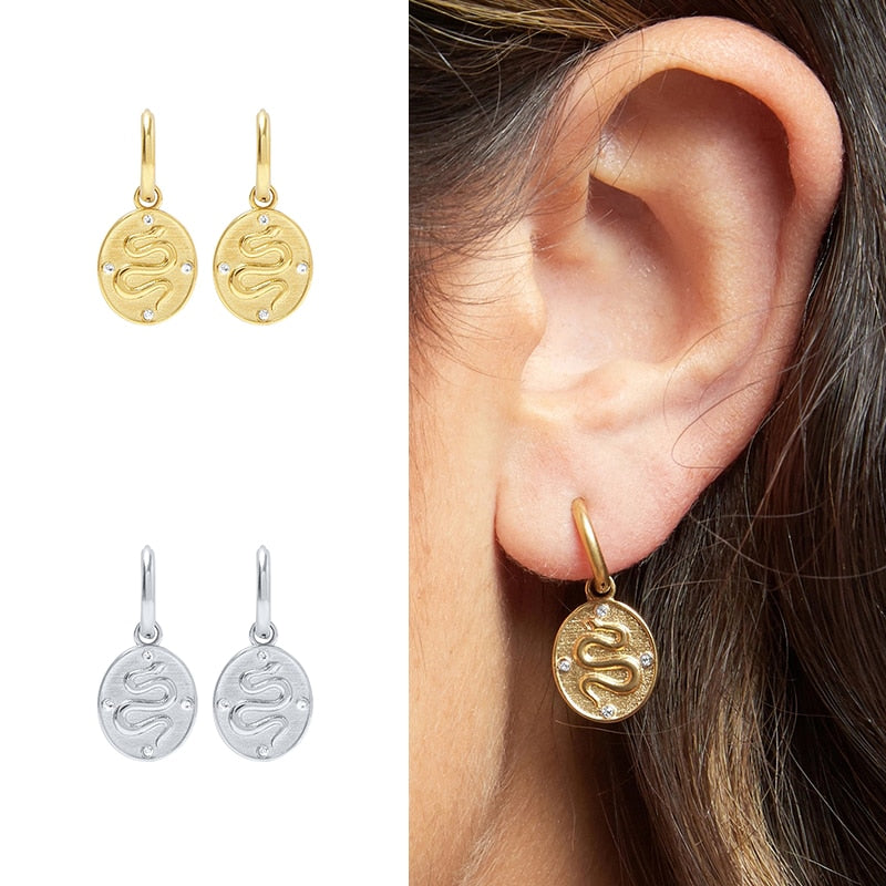 CANNER Real 925 Sterling Silver 18K Gold Plated Snake Stud Earrings For Women Small Piercing Earring Earings Jewelry Pendientes