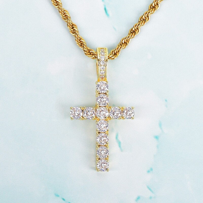 Gold Color Zircon Cross Pendant For Men Women Plated Hip Hop Rock Street Iced CZ Necklace Jewelry