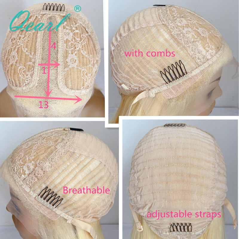 Short Bob Straight Human Hair Wig White Blonde Lace Frontal Wig for Women Ash Colored Virgin Hair 150% Lace Front Wig 13x1 Qearl