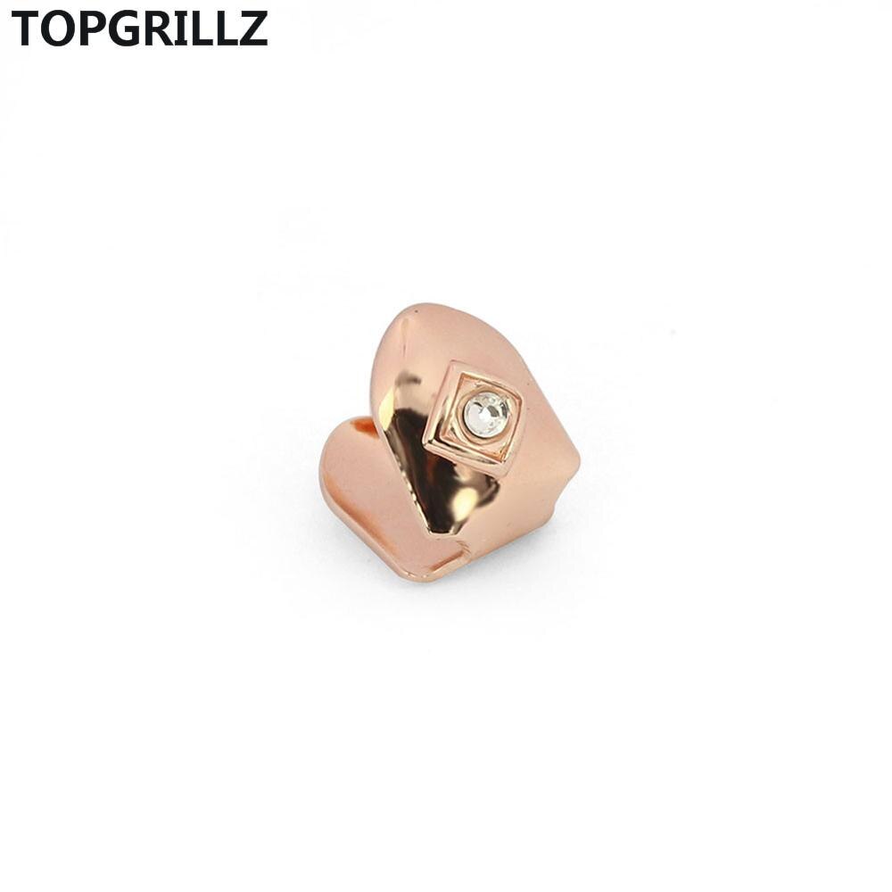 TOPGRILLZ Golden Color Plated Grillz Cap Gold Tone Single TopWith CZ Stone Teeth Grills Hip Hop Tooth Grill