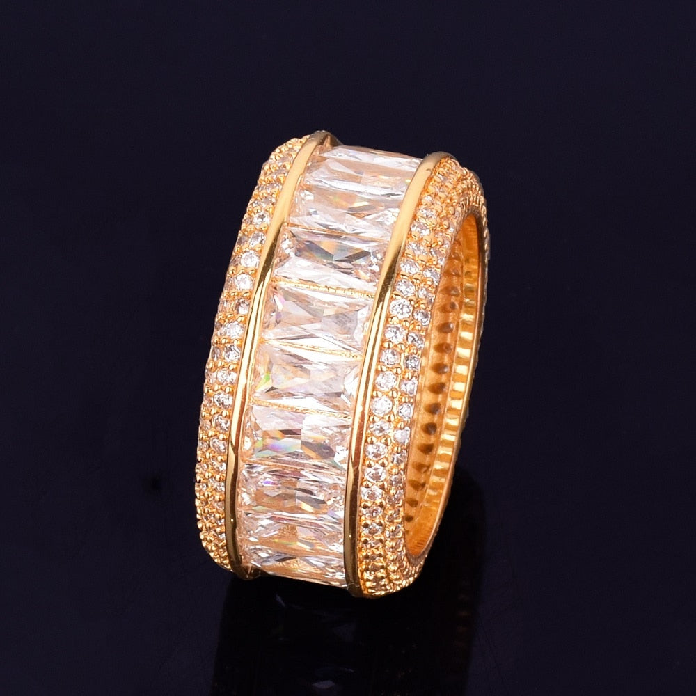 Bubble Letter Baguette Rings for Men Alianca De Casamento Ouro Real Gold Plated Hip Hop Jelwery