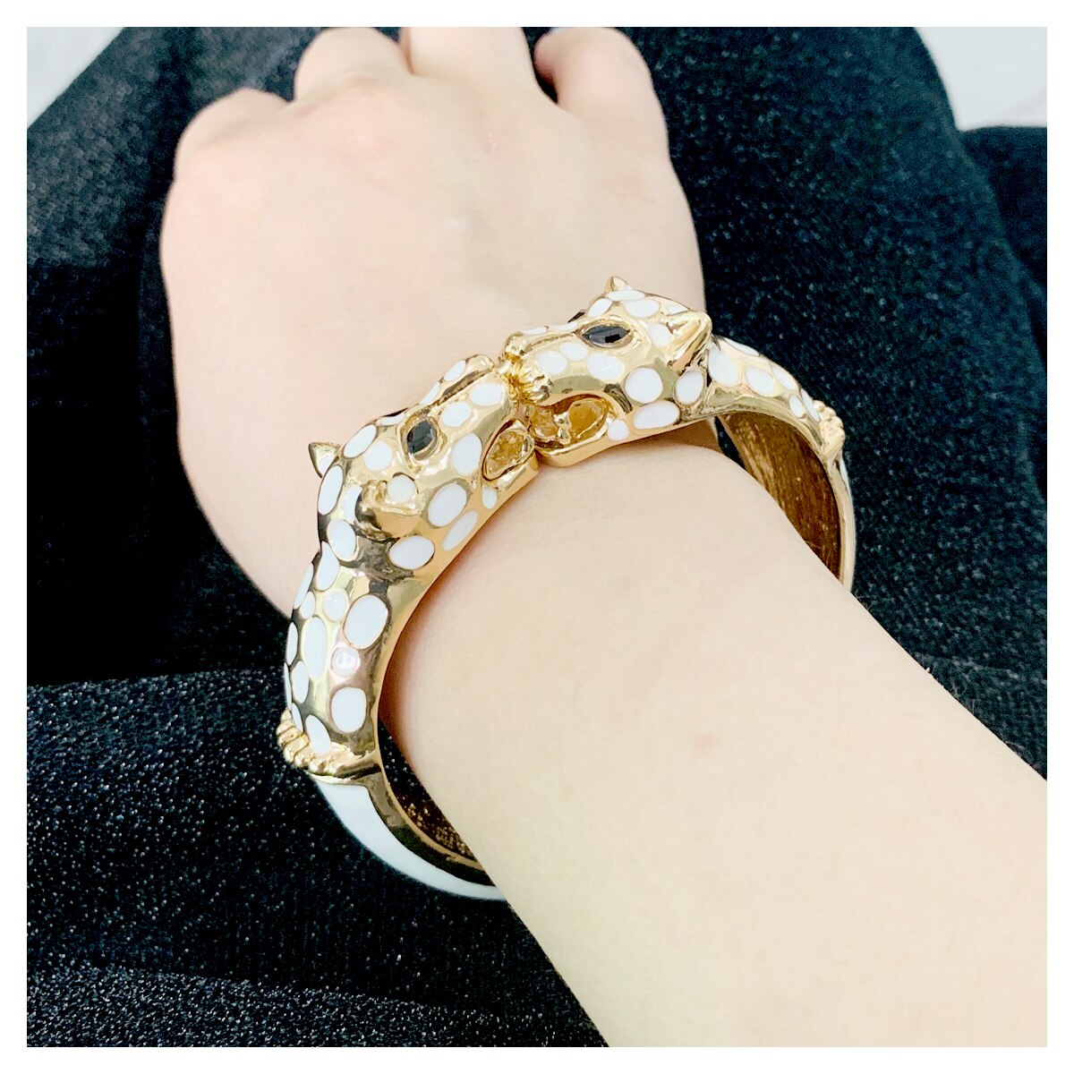 KAYMEN New Fashion Statement Animal Enamel Cuff Bracelets Bangle Gold Plated Colourful Double Leopards Bracelet for Women
