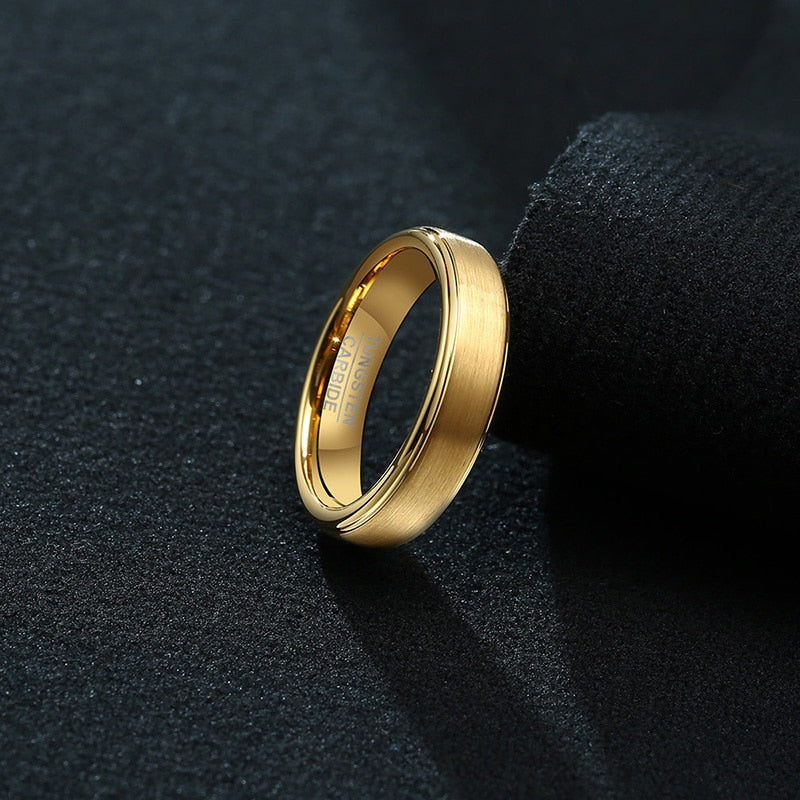 Vnox Black Tungsten Rings for Men 5MM Thin Gold-color Wedding Rings for Male Jewelry
