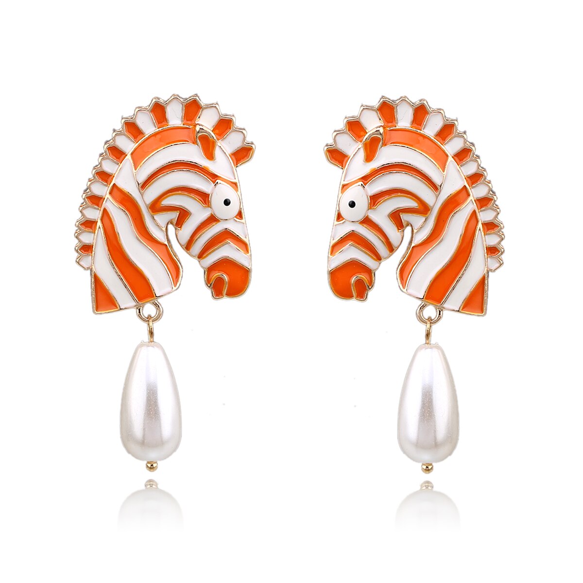 KAYMEN New Gold-Plated Zebra Stud Earrings with Waterdrop Pearls Earrings for Girls Women, Colorful Animal Statement Earrings