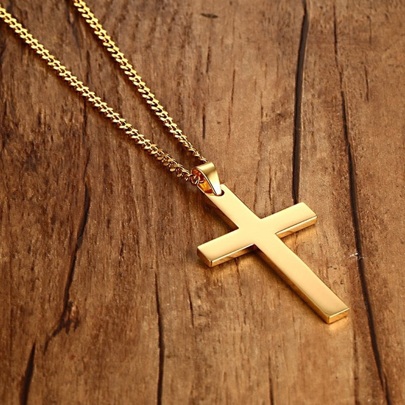 Vnox 24" Men's Stainless Steel Cuban Chain Necklace Simple Cross Gold-Color/Black/Silver Color Pendant