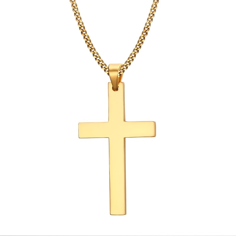 Vnox 24" Men's Stainless Steel Cuban Chain Necklace Simple Cross Gold-Color/Black/Silver Color Pendant