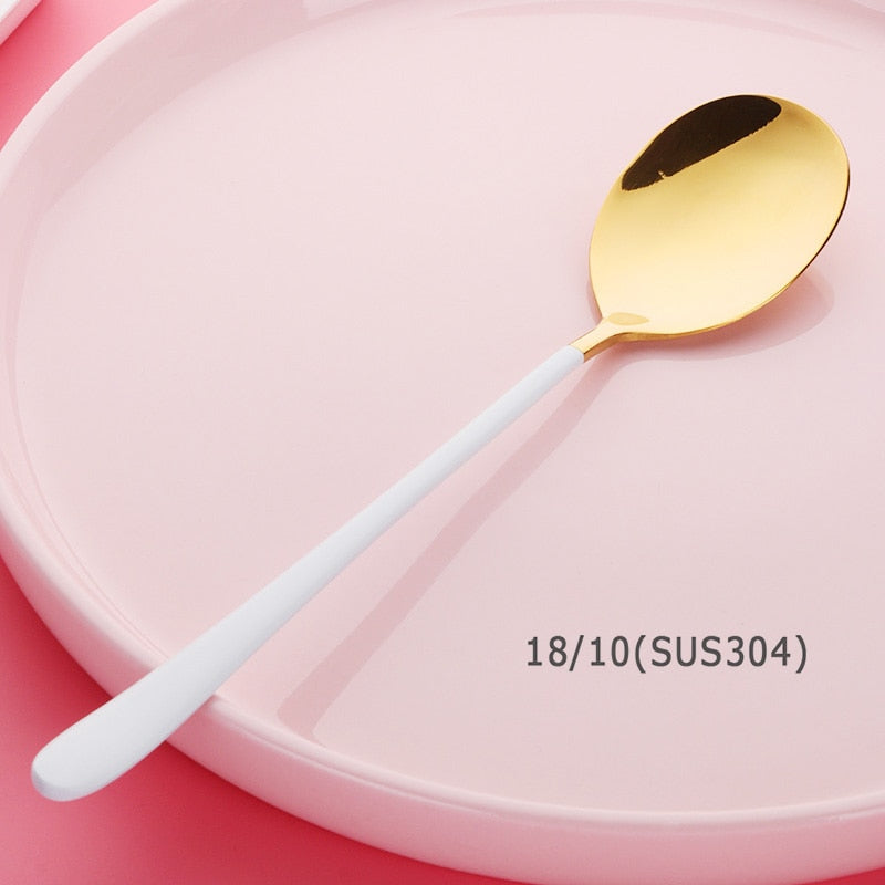 Buyer Star 5 Colors Stainless Steel Spoon 1 pcs Gold Spoon for Ice Cream Dinner Tableware Gold Plated Dessert Tea Coffee Spoons