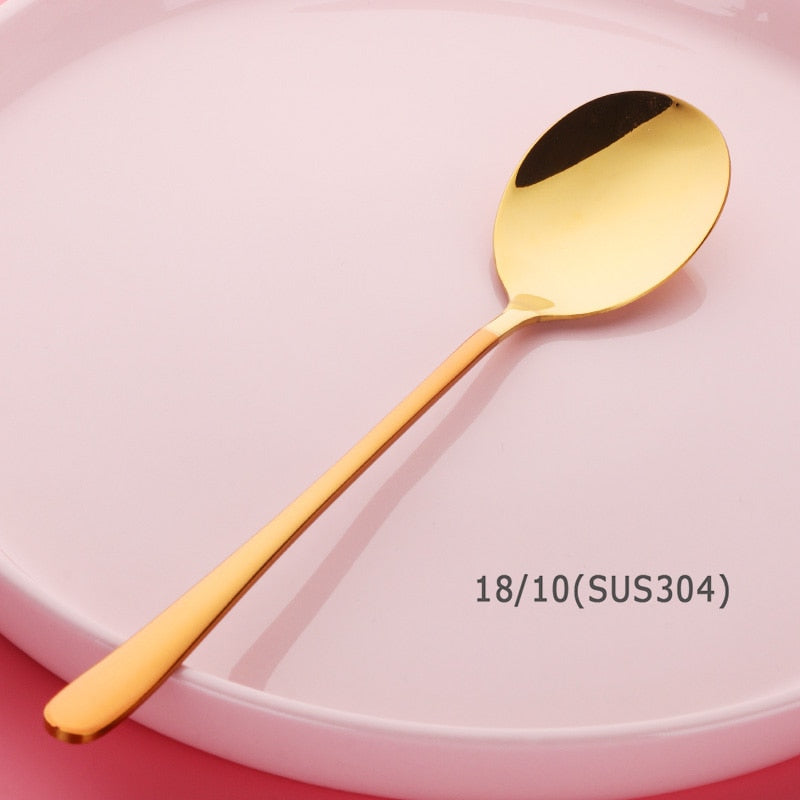 Buyer Star 5 Colors Stainless Steel Spoon 1 pcs Gold Spoon for Ice Cream Dinner Tableware Gold Plated Dessert Tea Coffee Spoons
