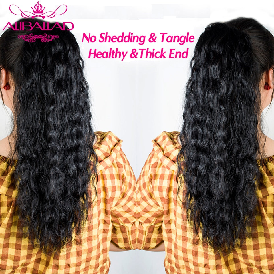 Natural Wavy Wave Drawstring Ponytail Human Hair Brazilian Afro Clip In Extensions Remy Hair Water Wave Ponytail 4 Combs 150g