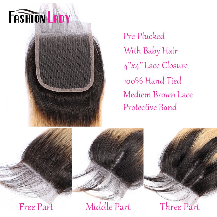 FASHION LADY Pre-Colored Ombre Human Hair Malaysian Hair Bundles With Closure Straight 1B/27 Bundles With Closure 3Pcs Non-Remy