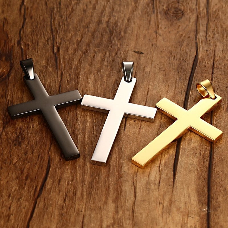 Vnox 24" Men's Stainless Steel Cuban Chain Necklace Simple Cross Gold-Color/Black/Silver Color Pendant