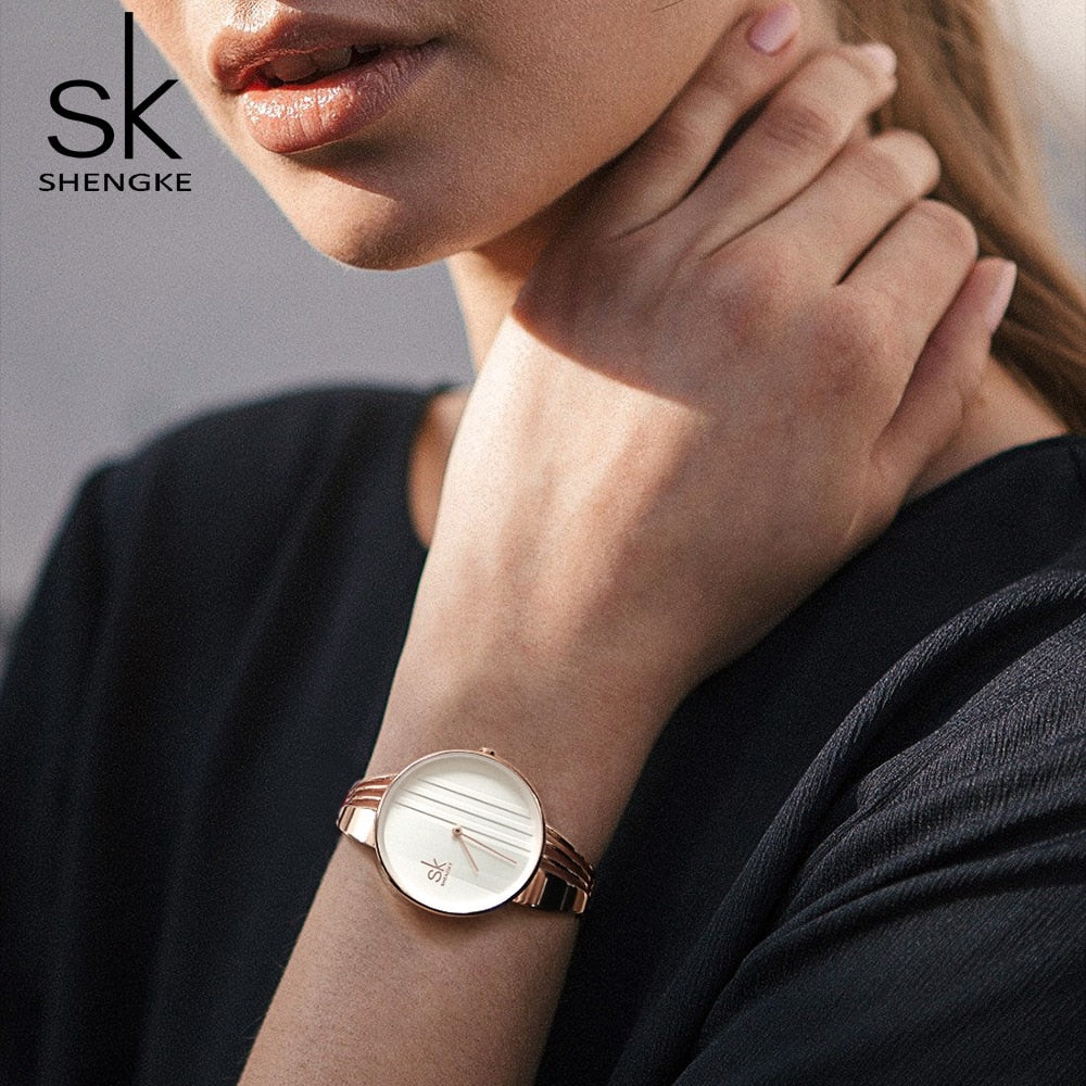 Shengke Fashion Gold-plated Women Watches Charm Ladies Wristwatch Bracelet Quartz Watch Women Montre Femme Relogio Feminino