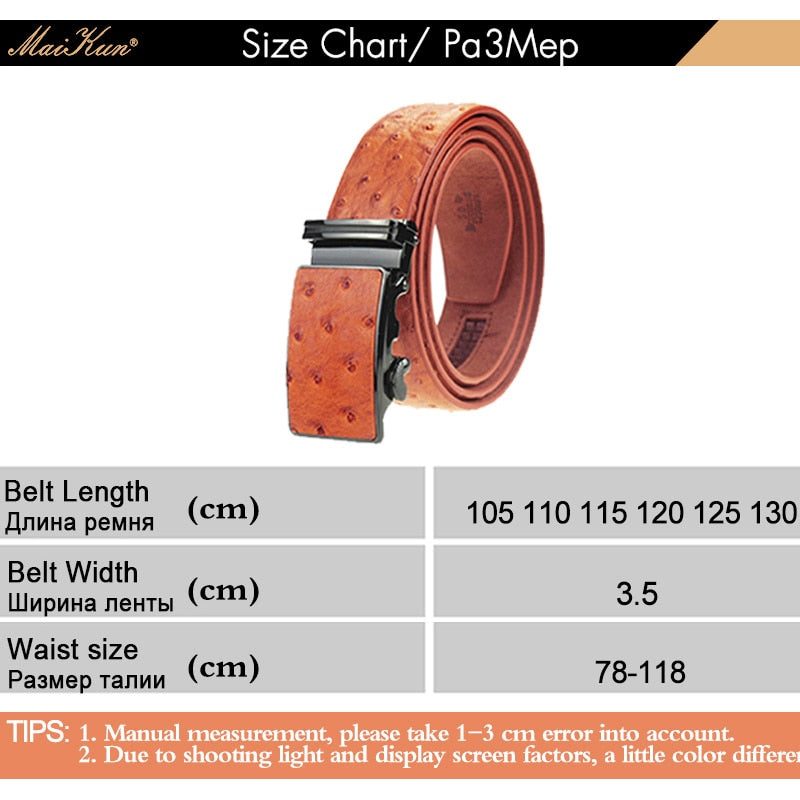 Maikun Luxury Leather Belt for Men Original Designt Ostrich Grain Automatic Buckle Belt Ceinture Homme Cinto Masculino