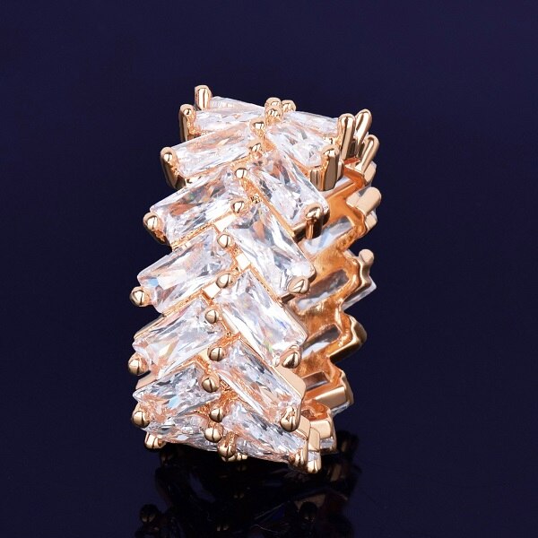 Bubble Letter Iced Out Rings for Men Baguette Couples Real Gold Plated Hip Hop Jewelry 2022 Trend
