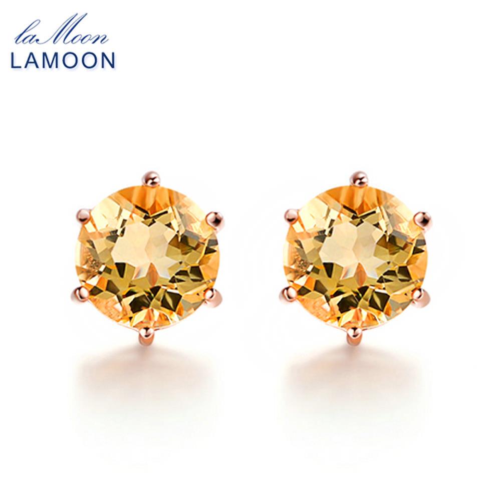 LAMOON 925 Sterling Silver Earrings For Women Citrine Gemstone Minimalist Earrings Rose Gold Plated Fine Jewelry LMEI027