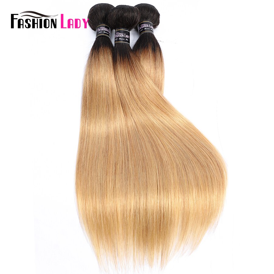FASHION LADY Pre-Colored Ombre Human Hair Malaysian Hair Bundles With Closure Straight 1B/27 Bundles With Closure 3Pcs Non-Remy