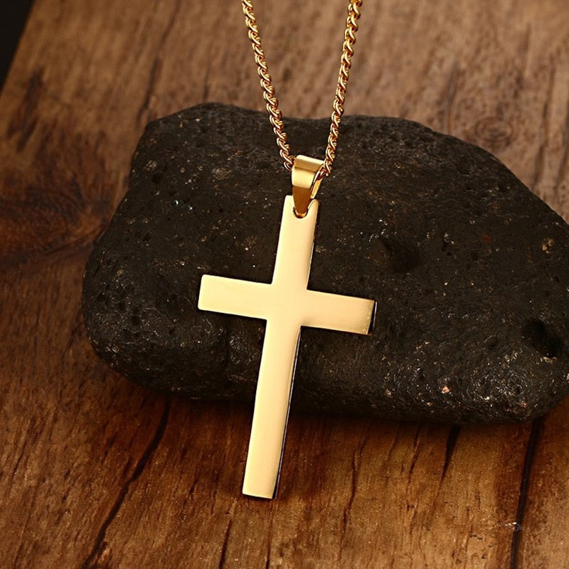 Vnox 24" Men's Stainless Steel Cuban Chain Necklace Simple Cross Gold-Color/Black/Silver Color Pendant