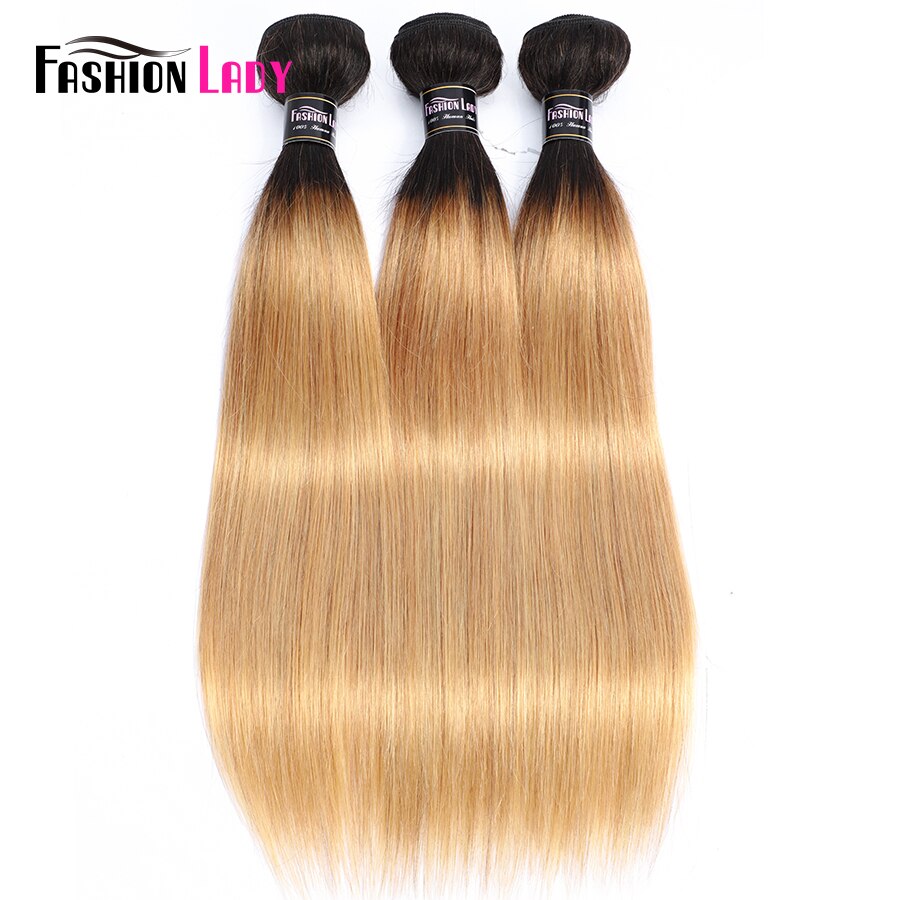 FASHION LADY Pre-Colored Ombre Human Hair Malaysian Hair Bundles With Closure Straight 1B/27 Bundles With Closure 3Pcs Non-Remy