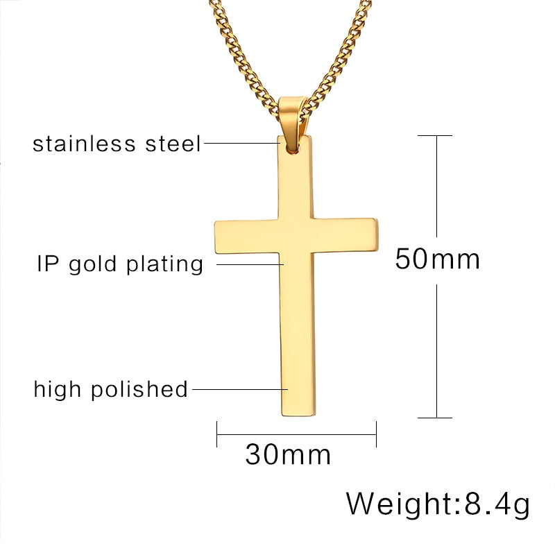 Vnox 24" Men's Stainless Steel Cuban Chain Necklace Simple Cross Gold-Color/Black/Silver Color Pendant