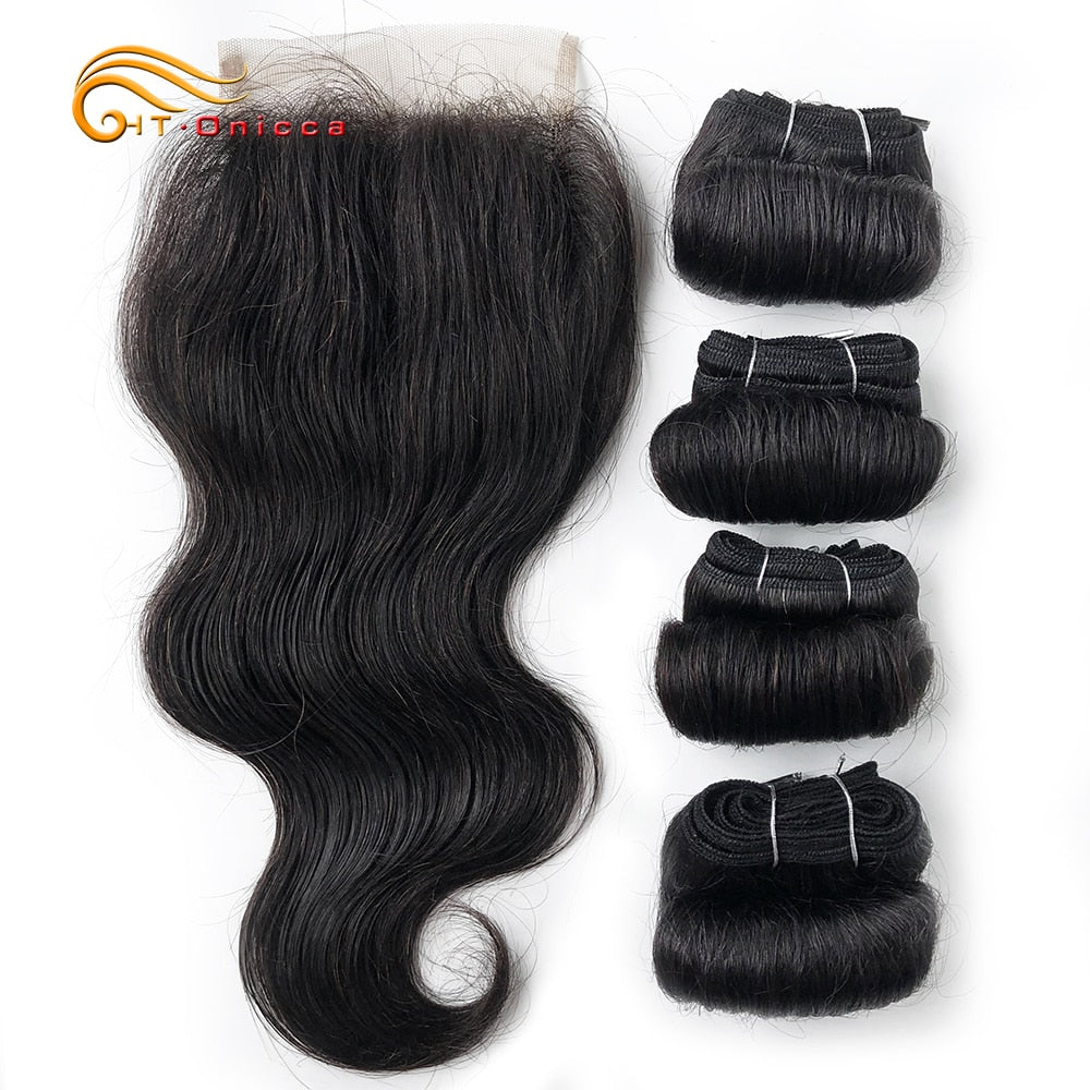 Htonicca Hair Extensions 8” Short Bob Style Body Wave Ombre 1B/27/30 Remy Human Hair Bundles Honey Blonde Brazilian Hair Weave