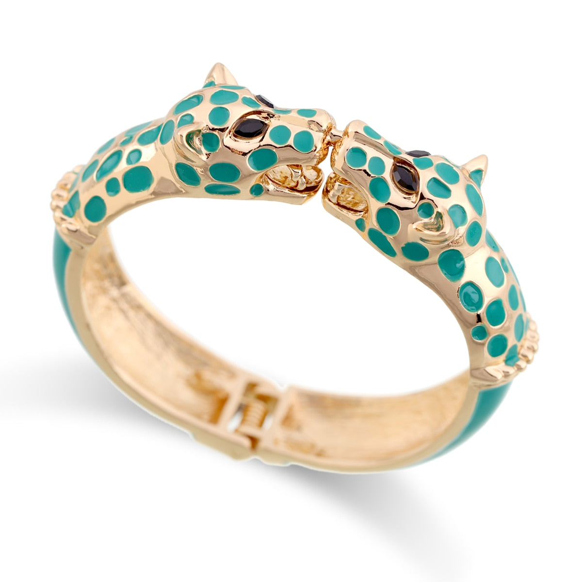 KAYMEN New Fashion Statement Animal Enamel Cuff Bracelets Bangle Gold Plated Colourful Double Leopards Bracelet for Women