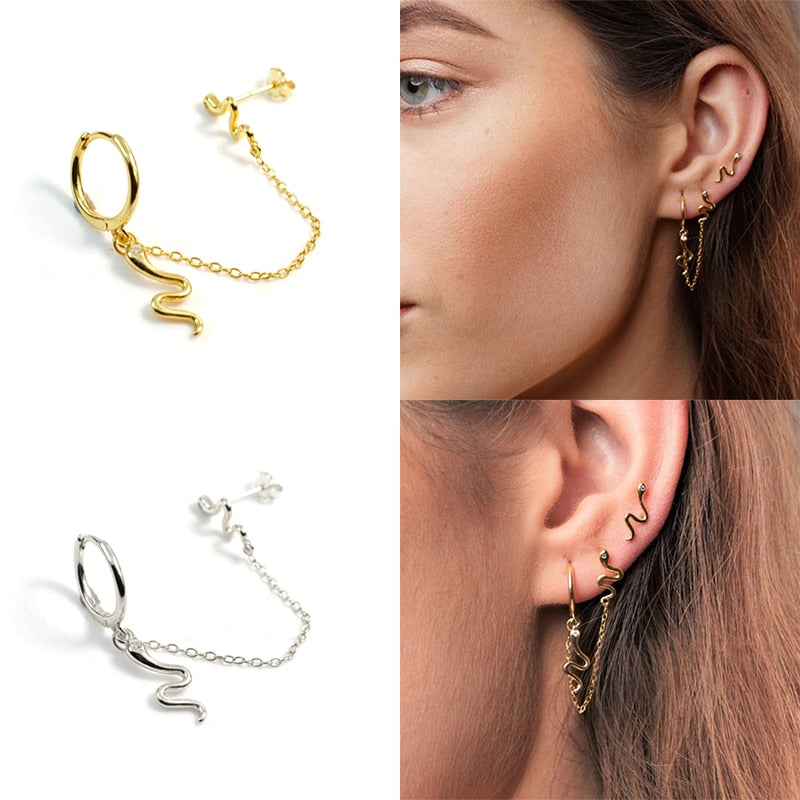 CANNER Real 925 Sterling Silver 18K Gold Plated Snake Stud Earrings For Women Small Piercing Earring Earings Jewelry Pendientes